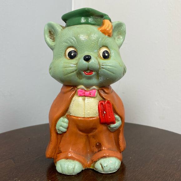 Vintage Norleans Graduation Cat Ceramic Bank Japan Kitchy - Picture 3 of 8